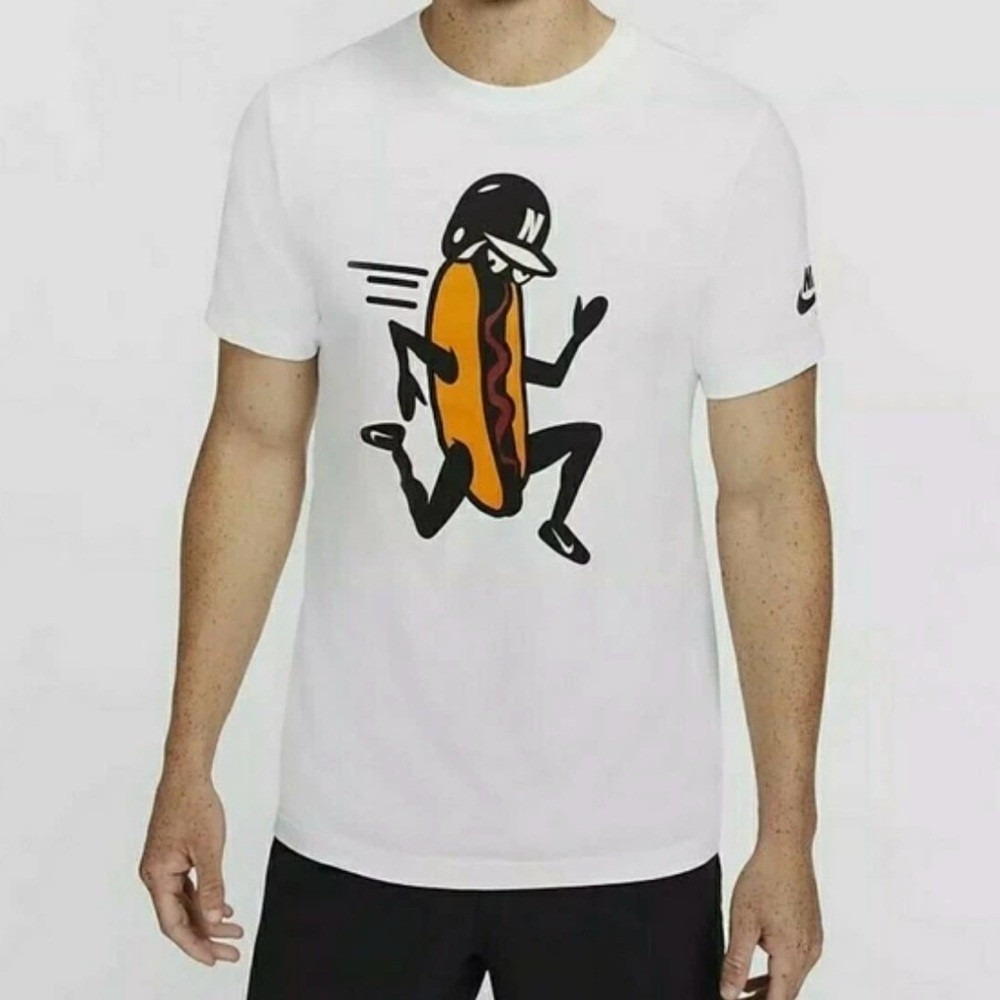 Nike Baseball Running Hot Dog Dri-Fit Tee T-Shirt White Size Medium Men's